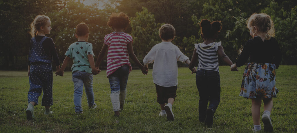 children walking in field